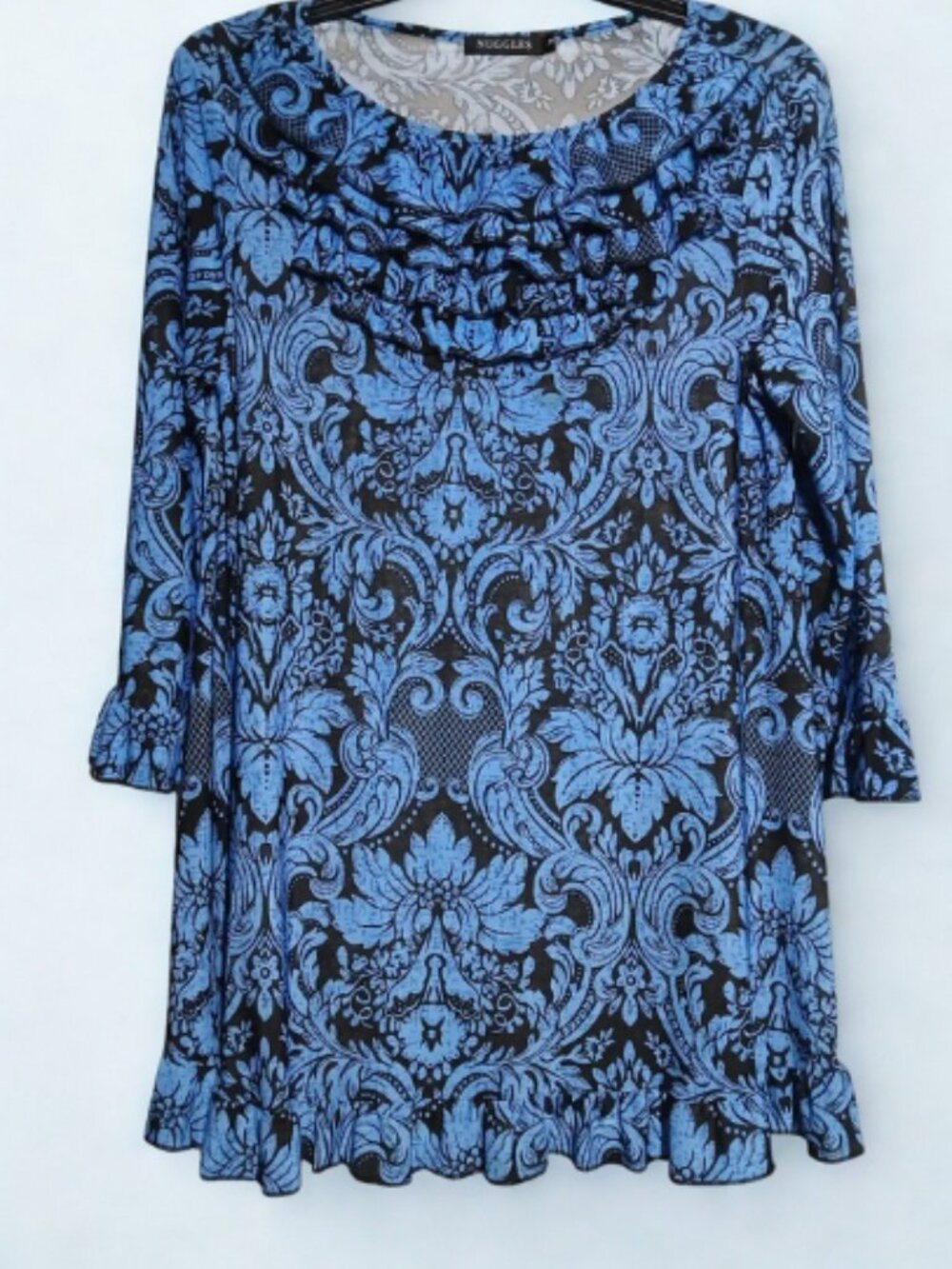 Blue & Black Ruffle Blouse - Picture 2 of 5